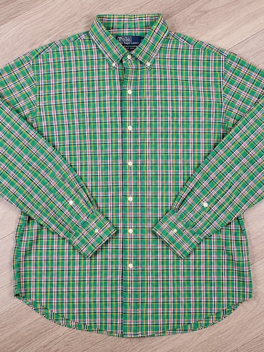 Polo Ralph Lauren Estate Sport Green Plaid Button Down Shirt Men’s Large 100% Co